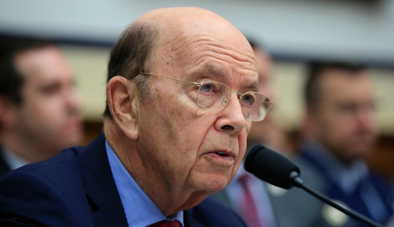 Commerce Secretary Wilbur Ross testifies on Capitol Hill in Washington.  