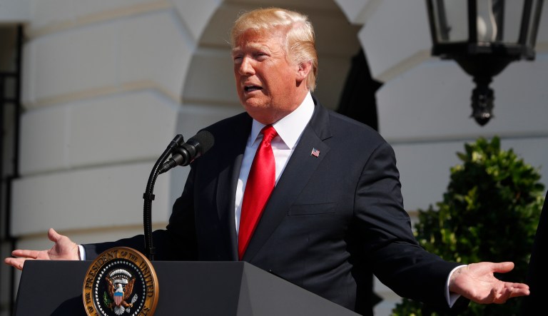 President Trump delivers remarks on the economy from the South Lawn of the White House on July 27, 2018, in Washington.