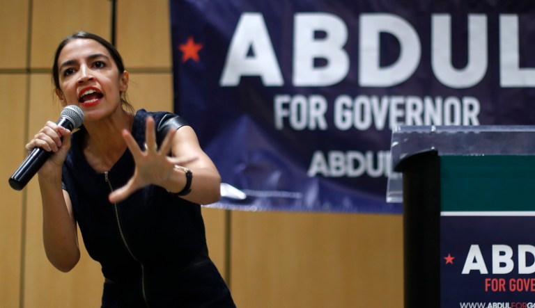 New York Democratic congressional candidate Alexandria Ocasio-Cortez campaigns for Michigan Democratic gubernatorial candidate Abdul El-Sayed in Detroit on July 28, 2018.