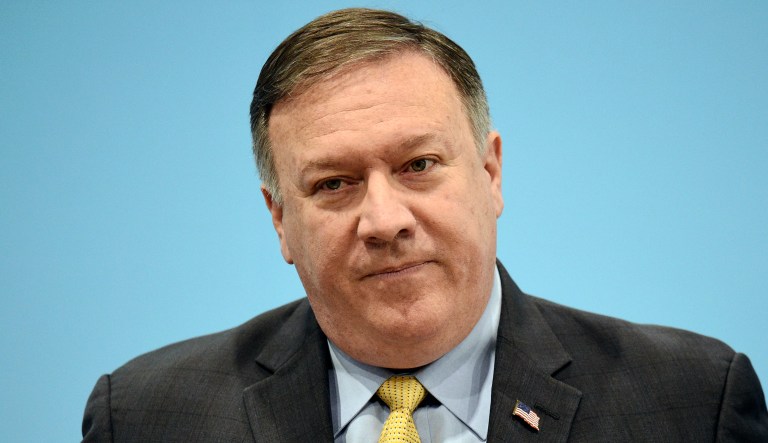 U.S. Secretary of State Mike Pompeo speaks at a press conference. 