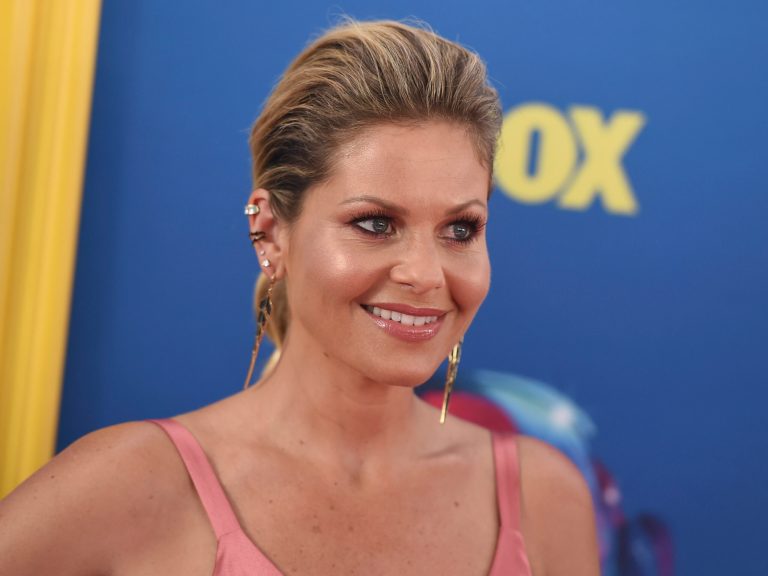 Candace Cameron-Bure is shown arriving at the Teen Choice Awards at The Forum on Sunday, Aug. 12, 2018, in Inglewood, California.