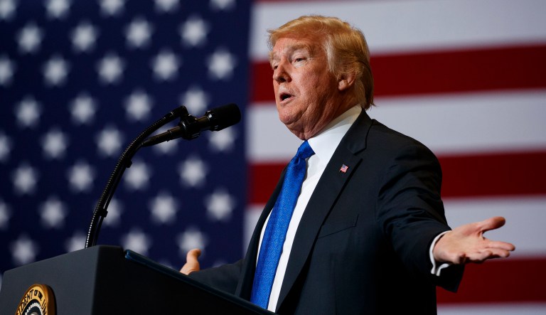 President Trump speaks during a campaign rally in Las Vegas.