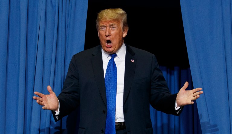President Trump arrives to speak at a campaign rally at the Landers Center Arena, Tuesday, Oct. 2, 2018, in Southaven, Miss.