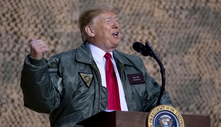 President Trump speaks at a hangar rally at Al Asad Air Base, Iraq, Wednesday, Dec. 26, 2018.