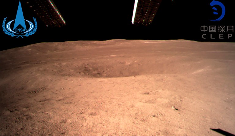 In this photo provided Jan. 3, 2019, by China National Space Administration via Xinhua News Agency, the first image of the moon's far side taken by China's Chang'e-4 probe.  A Chinese spacecraft on Thursday, Jan. 3,  made the first-ever landing on the far side of the moon, state media said. The lunar explorer Chang'e 4 touched down at 10:26 a.m., China Central Television said in a brief announcement at the top of its noon news broadcast.