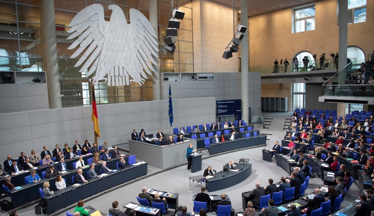 In this picture taken Nov. 21, 2018, German Chancellor Angela Merkel speaks in the Bundestag.
