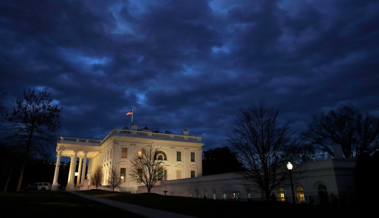 Clouds roll over the White House, Tuesday Jan. 8, 2019, in Washington. 