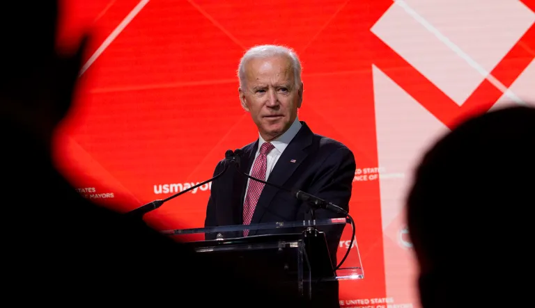 Former Vice President Joe Biden speaks during the U.S. Conference of Mayors Annual Winter Meeting in Washington, Thursday, Jan. 24, 2019.