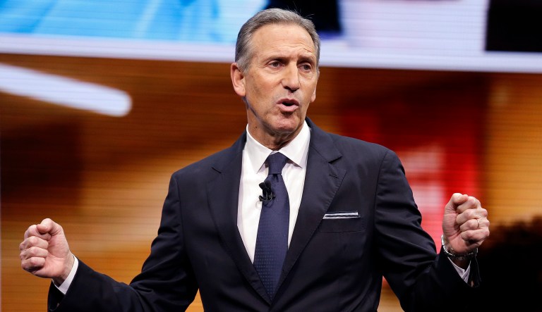 In this March 22, 2017, file photo, Starbucks CEO Howard Schultz speaks at the Starbucks annual shareholders meeting in Seattle. 