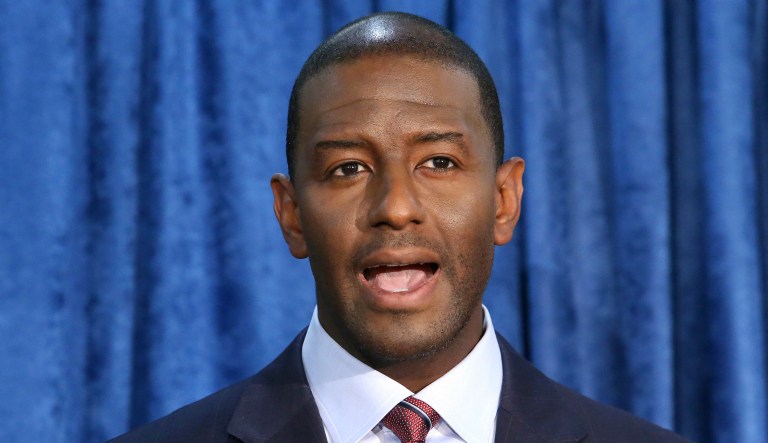 In this Nov. 10, 2018, file photo Andrew Gillum, the Democrat candidate for governor, speaks at a news conference in Tallahassee, Fla. 