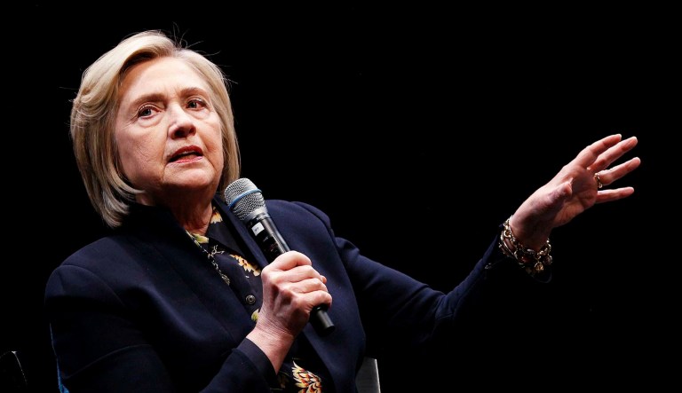 Former Secretary of State Hillary Clinton speaks at an annual Great Issues Lecture sponsored by the John Sloan Dickey Center for International Understanding at Dartmouth College in Hanover, N.H., on Wednesday, May 8, 2019.