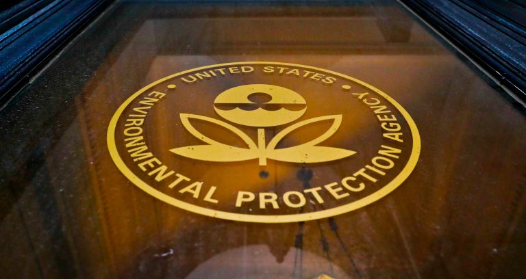 A door on the Environmental Protection Agency in Washington, D.C. EPA officials announced $2 billion in grants to fund environmental justice and climate justice programs under the Inflation Reduction Act.