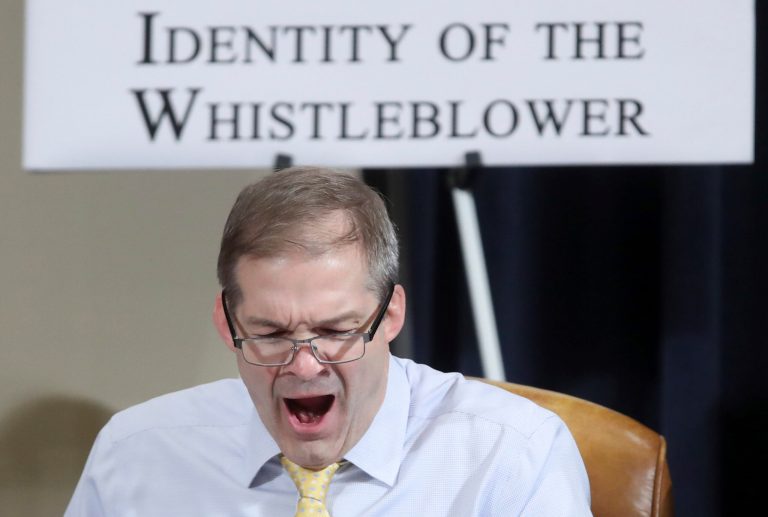 Rep. Jim Jordan, R-Ohio, yawns during one of last year's impeachment hearings of President Trump. A new survey shows that politics is robbing Americans of their sleep.