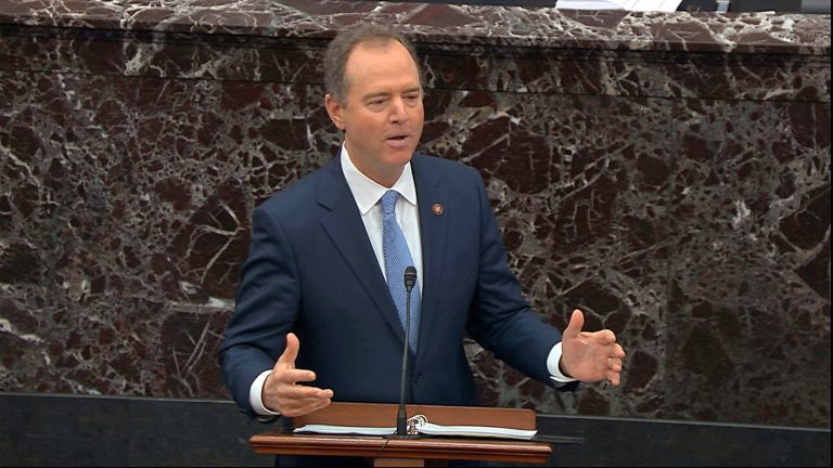 House impeachment manager Rep. Adam Schiff, D-Calif., speaks during the impeachment trial against President Donald Trump in the Senate at the U.S. Capitol in Washington. The seven House Democratic impeachment managers have used long speeches to explain why Trump should be removed from office.