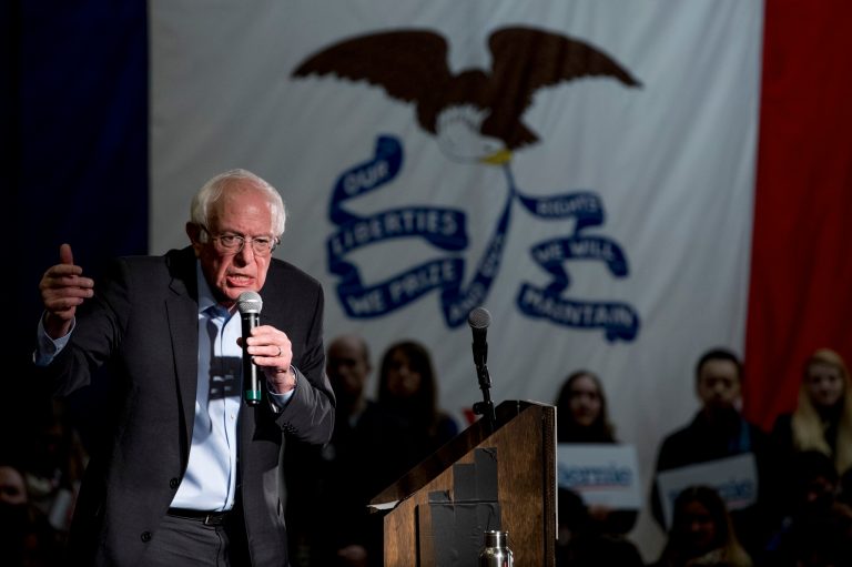 FILE - In this Jan. 20, 2020,  file photo, Democratic presidential candidate Sen. Bernie Sanders, I-Vt., speaks at a campaign stop at the State Historical Museum of Iowa in Des Moines, Iowa. As the Democratic primary intensifies ahead of the first voting contests, President Donald Trump and his allies have issued a series of favorable comments about Democrat Bernie Sanders. It's a strategy aimed at trying to take advantage of Democratic divisions and trying to attract some Sanders' supporters to Trump's campaign if the senator is not his party's nominee. 