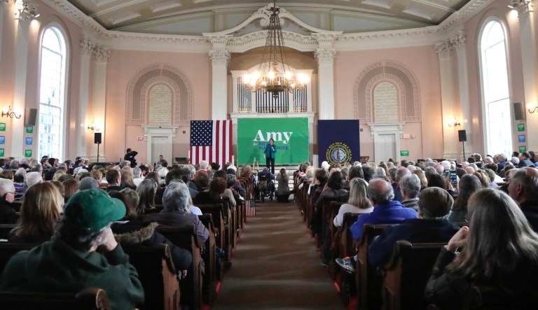 Democratic presidential candidate Sen. Amy Klobuchar, D-Minn., speaks at a campaign event at South Church, Tuesday, Feb. 4, 2020, in Portsmouth, N.H.