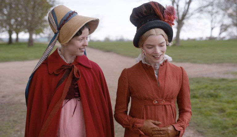 This undated image provided by Focus Features shows actors Mia Goth, left, as Harriet Smith and Anya Taylor-Joy as Emma Woodhouse in director Autumn de Wilde's film "Emma."
