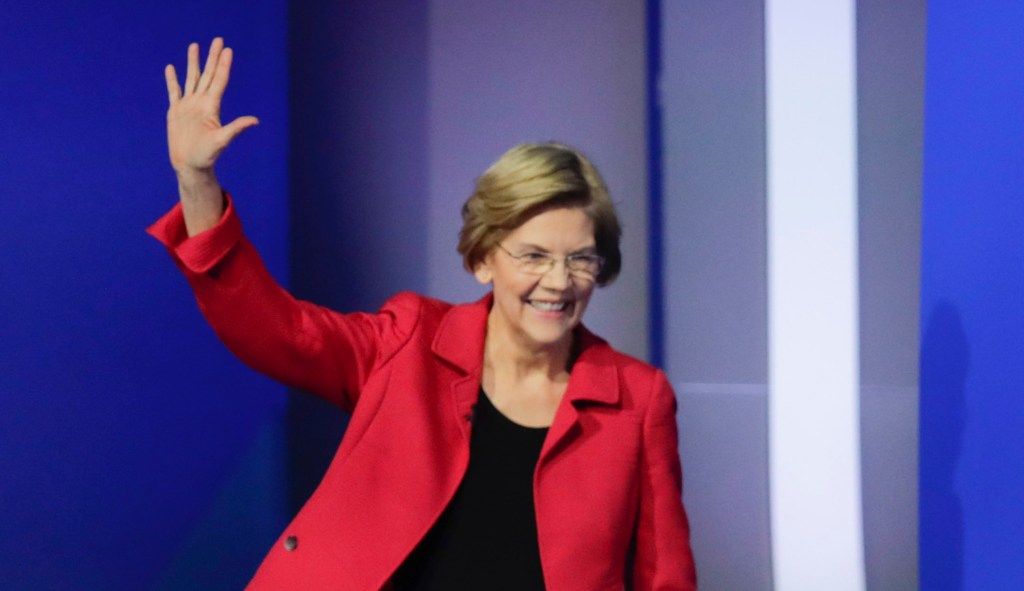 Where did Elizabeth Warren go during the Democratic debate?