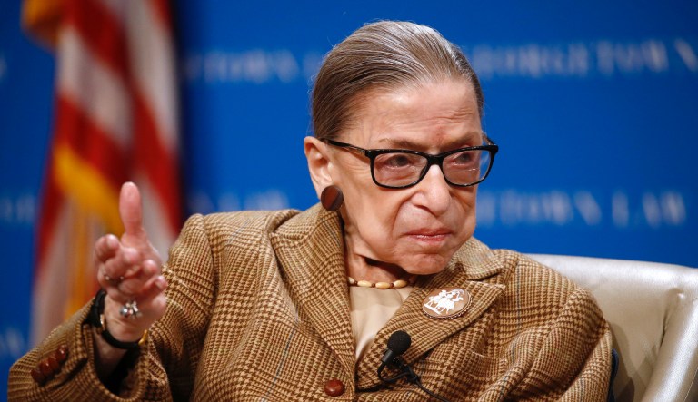 U.S. Supreme Court Associate Justice Ruth Bader Ginsburg speaks during a discussion on the 100th anniversary of the ratification of the 19th Amendment at Georgetown University Law Center in Washington, Monday, Feb. 10, 2020. 