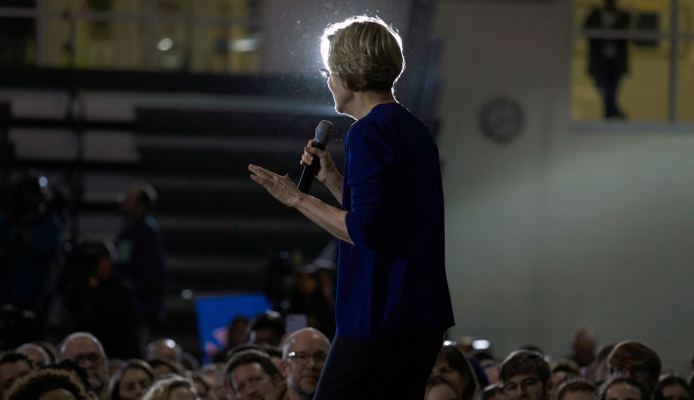 Democratic presidential candidate Sen. Elizabeth Warren, D-Mass., speaks to the crowd during a campaign rally at Wakefield High School, in Arlington, Va.Thursday, Feb. 13, 2020.