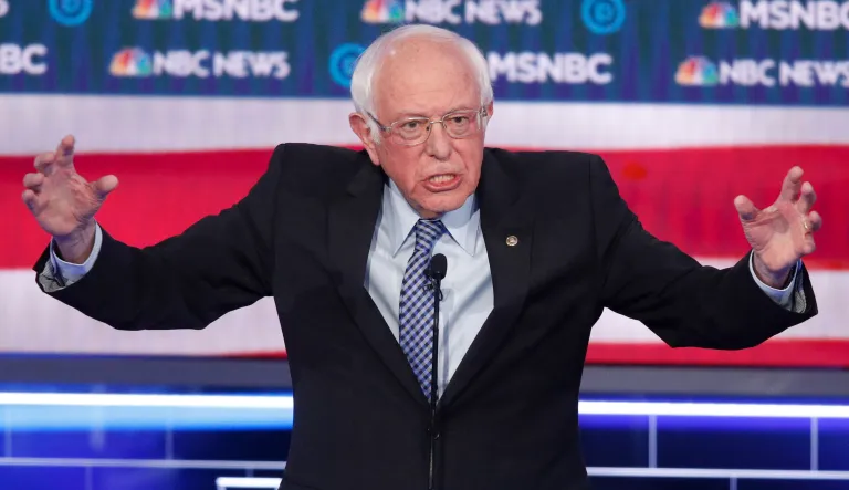 Democratic presidential candidate Sen. Bernie Sanders, I-Vt., speaks during a Democratic presidential primary debate Wednesday, Feb. 19, 2020, in Las Vegas, hosted by NBC News and MSNBC.