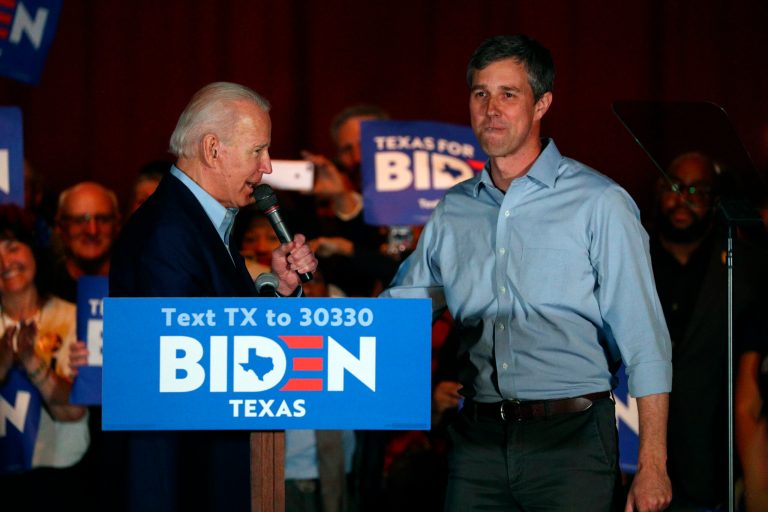 Former Texas Rep. Beto O'Rourke endorses Democratic presidential candidate former Vice President Joe Biden at a campaign rally last March. Biden suggested he would make the gun control advocate his gun czar.