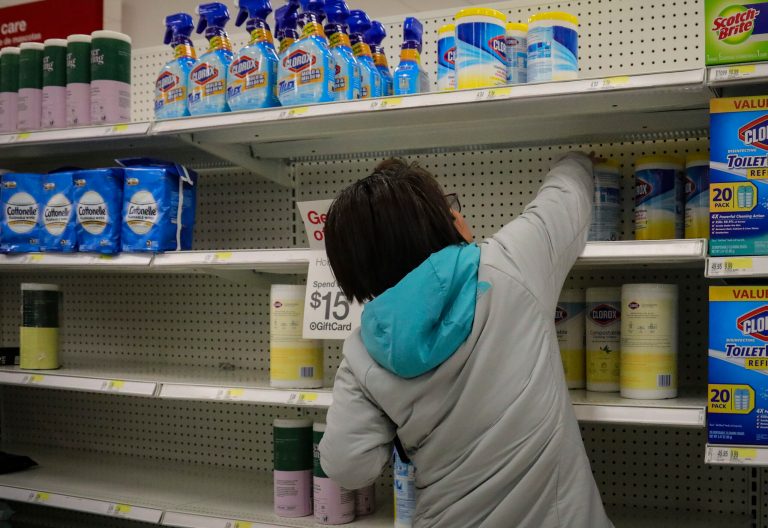 A shopper at a Target store in Brooklyn reach for disinfectant wipes as concerns grow around COVID-19, Tuesday March 3, 2020, in New York. The EPA has streamlined its approval process to OK the use of some 300 products.