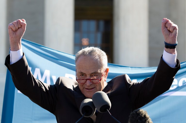 Senate Minority Leader Chuck Schumer, D-N.Y. speaks during abortion rights rally outside of the U.S. Supreme Court in Washington, Wednesday, March 4, 2020. The Supreme Court is taking up the first major abortion case of the Trump era.
