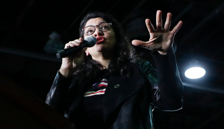 Rep. Rashida Tlaib, D-Michigan, speak at an event.