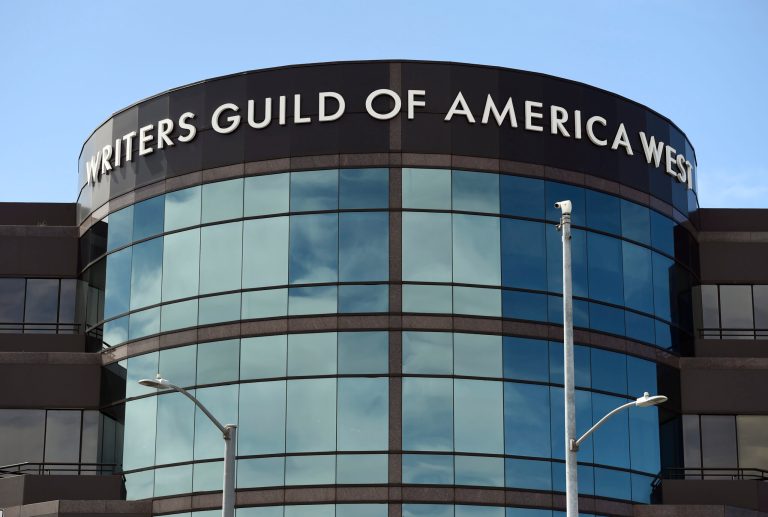 The Writers Guild of America West building is pictured on Wednesday, March 18, 2020, in Los Angeles.
