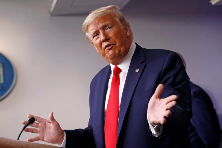 President Donald Trump speaks during a coronavirus task force briefing at the White House, Sunday.