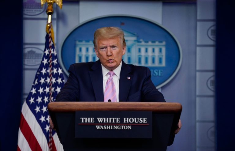 President Donald Trump speaks during a coronavirus task force briefing at the White House Friday.