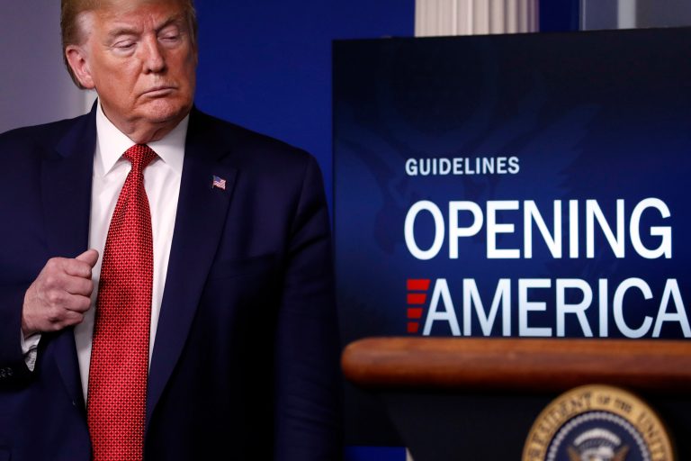 President Donald Trump listens during a briefing about the coronavirus.