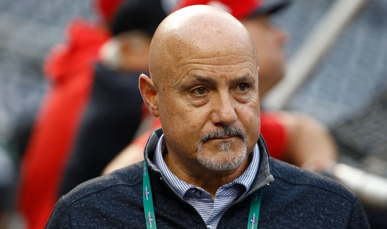 Washington Nationals general manager Mike Rizzo is seen during batting practice for Game 4 of the baseball World Series against the Houston Astros Saturday, Oct. 26, 2019, in Washington. 