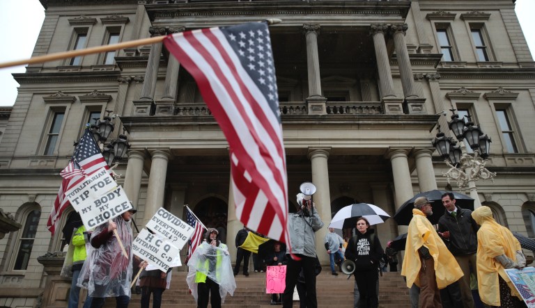 VIDEO: Doll on noose triggers fight over ‘hate speech’ at Michigan coronavirus lockdown protest
