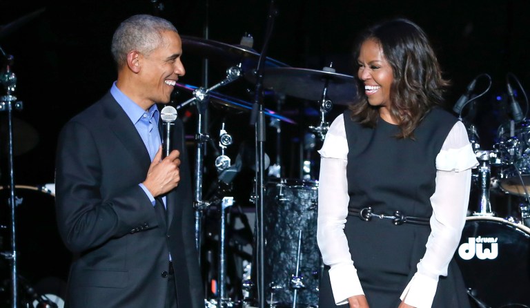 Former President Barack Obama, and former first lady Michelle Obama, shown at a community concert at the Obama Foundation Summit on Nov. 1, 2017, in Chicago, top the book charts.