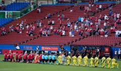 ‘Absolutely disgusting’: Soccer fans boo players kneeling during national anthem