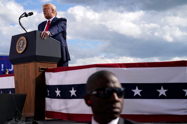 President Donald Trump speaks during a campaign rally at Wittman Airport in Oshkosh, Wis., on Monday, Aug. 17, 2020.
