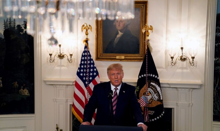 President Donald Trump speaks during an event on judicial appointments, in the Diplomatic Reception Room of the White House, Wednesday, Sept. 9, 2020, in Washington.