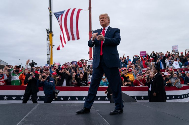 President Donald Trump arrives for a campaign rally at MBS International Airport in Freeland, Mich., last week.