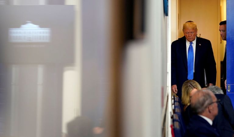 President Donald Trump arrives to speak at a news conference in the James Brady Press Briefing Room of the White House Wednesday, Sept. 23, 2020, in Washington. 