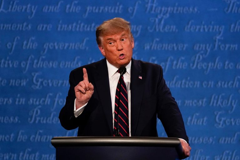 President Donald Trump gestures while speaking during the first presidential debate Tuesday.