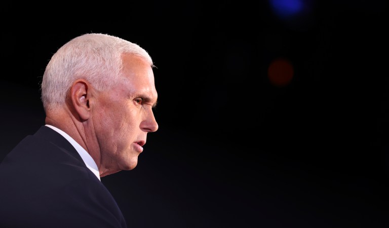 Vice President Mike Pence speaks during the vice presidential debate Wednesday, Oct. 7, 2020, at Kingsbury Hall on the campus of the University of Utah in Salt Lake City.