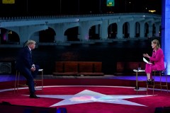 Trump fights to defend record in frequently testy town hall
