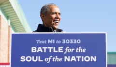 Obama skewers Trump’s ‘definition of manliness’ campaigning with Biden in Michigan