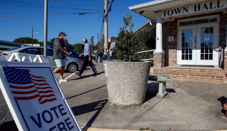 Voters arrive to cast their vote on Tuesday, Nov. 3, 2020, in Notasulga, Ala.