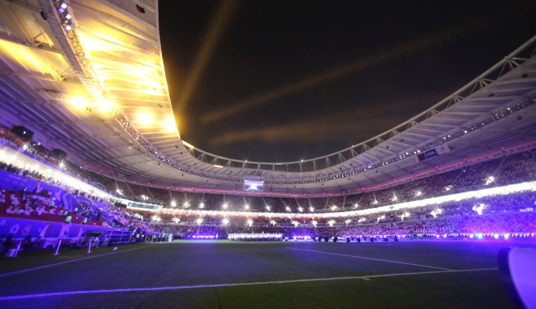 The general view of the Al Rayyan stadium is seen during the opening ceremony in Al Rayyan, Qatar, Thursday, Dec. 18, 2020. Qatar will host the 2022 FIFA World Cup.