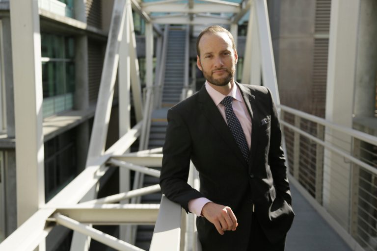 San Francisco District Attorney Chesa Boudin poses outside his office.