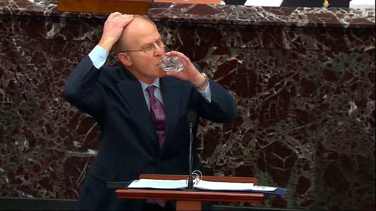 Why Trump impeachment lawyer covered his head while drinking water during Senate trial
