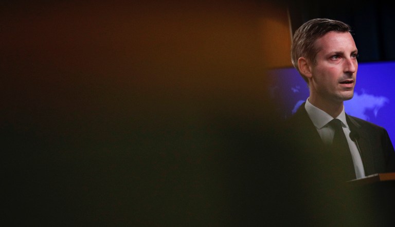 U.S. State Department Spokesman Ned Price speaks to reporters during a news briefing at the State Department in Washington, U.S., March 1, 2021.